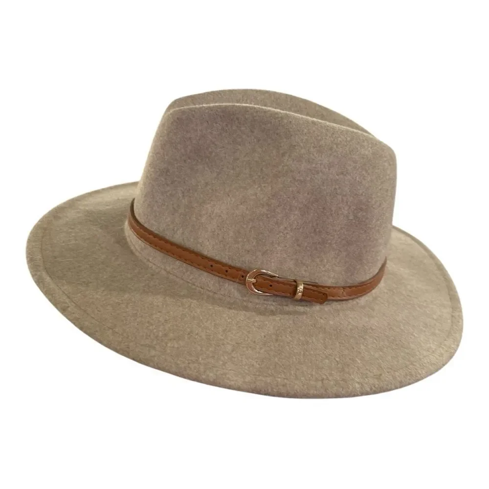 altar’d state Wool Blend Stylish Tan Fedora Hat with Brown Leather Band OSFM